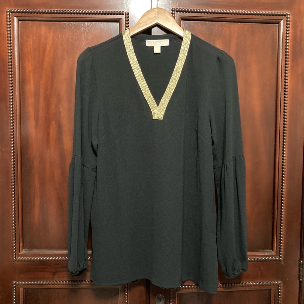 Michael Kors Black and Gold Blouse Long Sleeve Size Small S